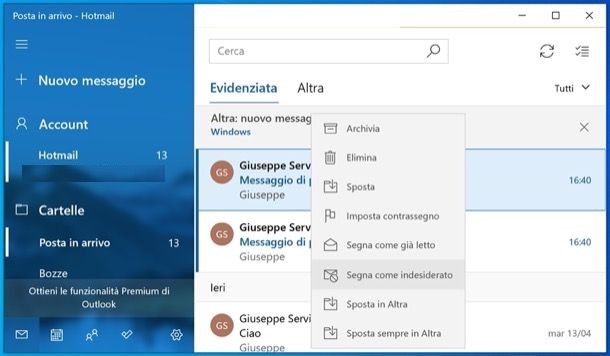 Posta di Windows 10