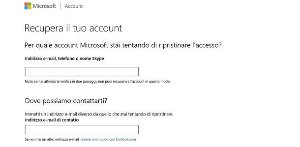 Come recuperare password Hotmail dimenticata