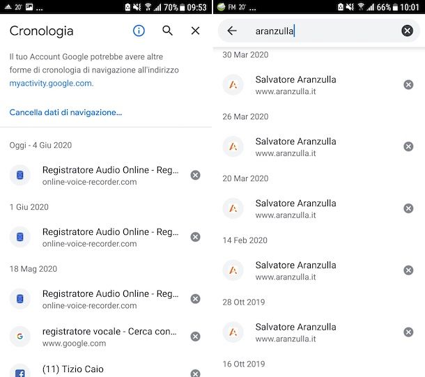 Cronologia Chrome Android