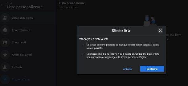 Come eliminare lista amici Facebook