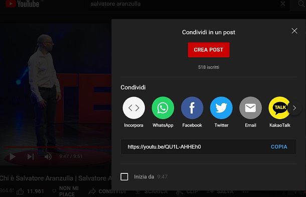 Come inviare un video YouTube su WhatsApp