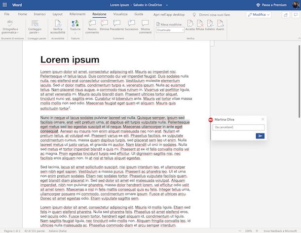 Commenti Word online