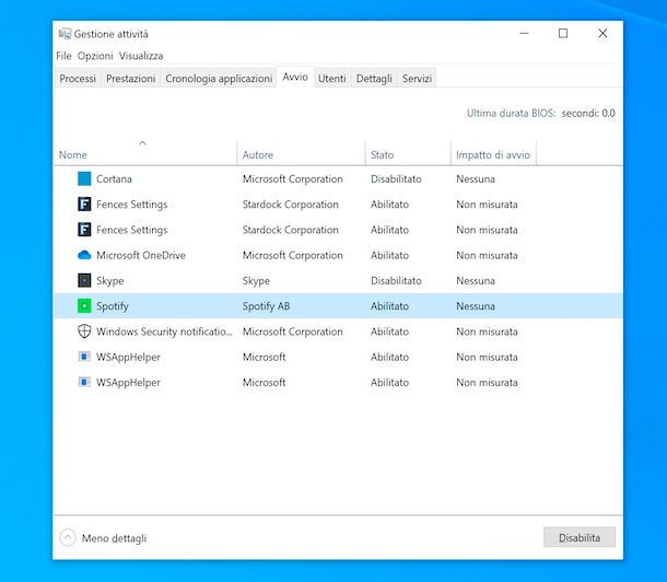 Gestione attività Windows 10