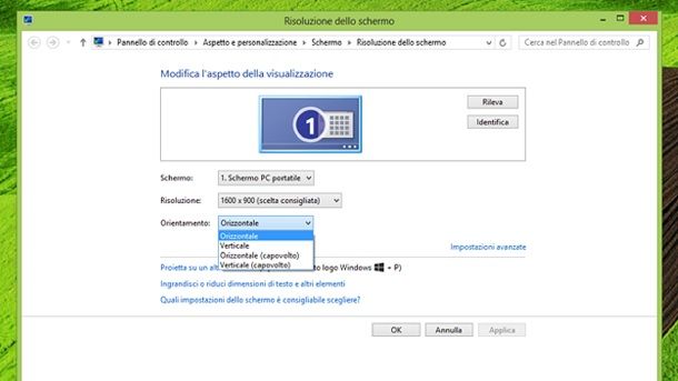 Come ruotare lo schermo del PC Windows 8