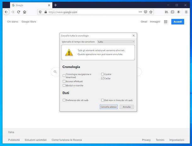 Svuotare cache Firefox
