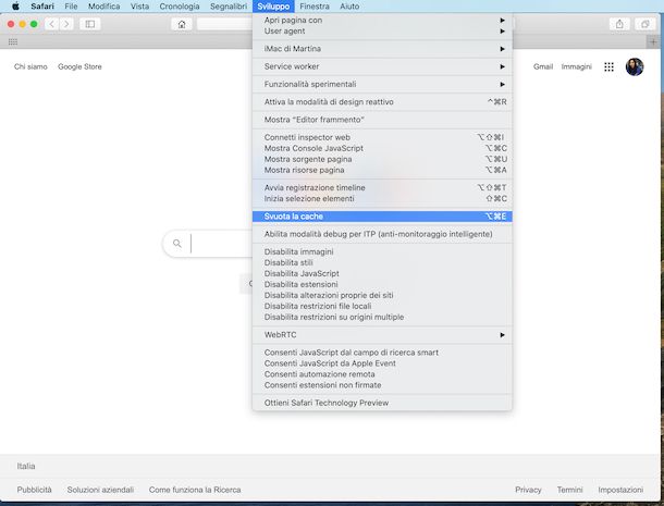 come svuotare la cache di safari su mac