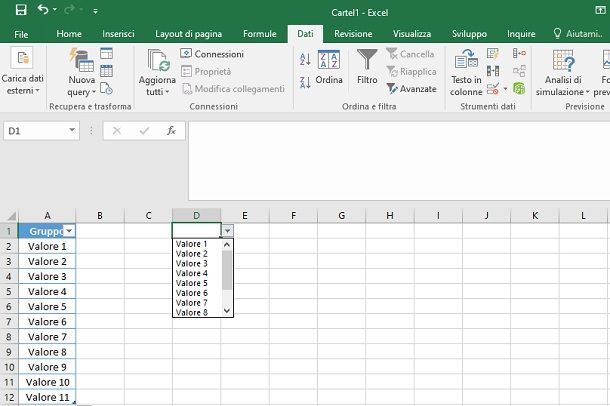 Menu a tendina dinamico Excel