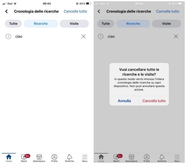 Come cancellare cronologia Facebook su iPhone