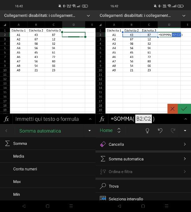 Come sommare una colonna su Excel da smartphone e tablet