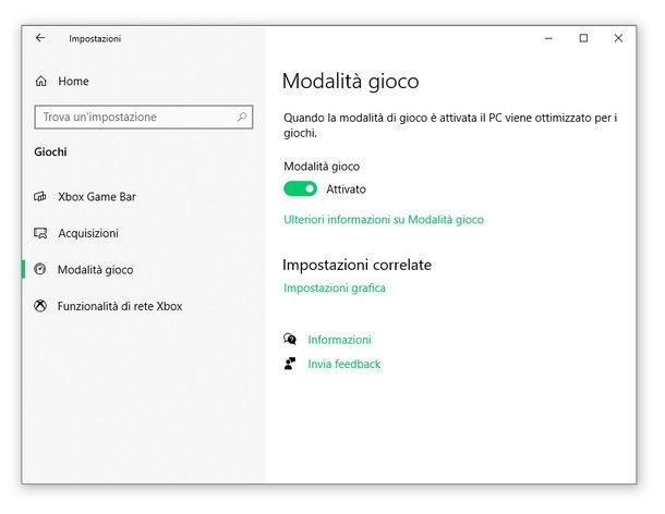 Modalità gioco Windows