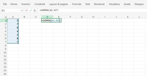 Come sommare una colonna su Excel Online