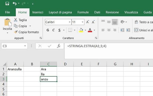 Come sottrarre testo in Excel