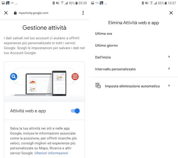 Cancellazione cronologia ricerche Google su Android