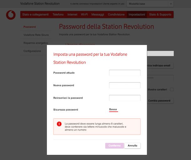 Come cambiare password al modem Vodafone