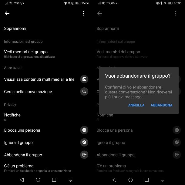 Come uscire da gruppo Messenger