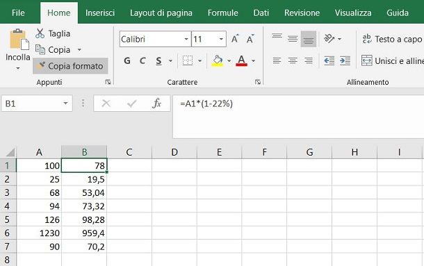 Sottrarre IVA su Excel