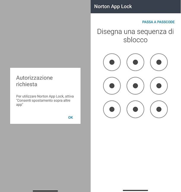 Sequenza di sblocco Norton App Lock