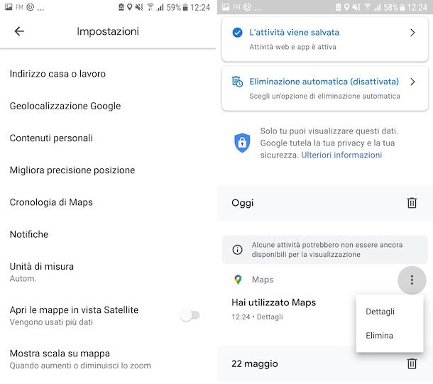 Cancellazione cronologia ricerche Google Maps su Android