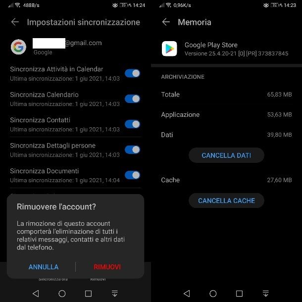 Rimozione account Android