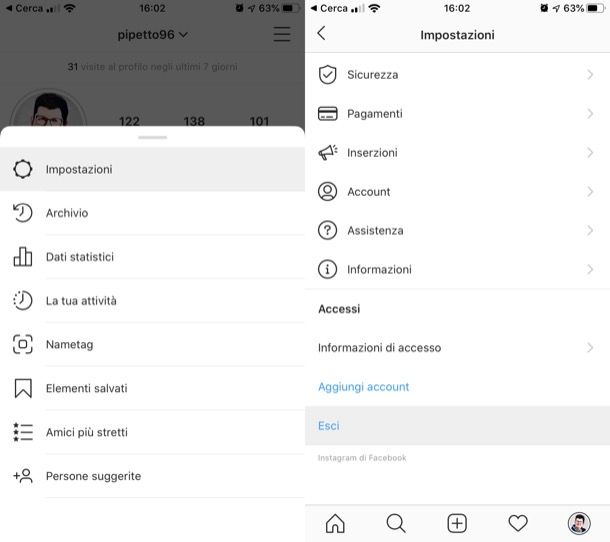 Come uscire da Instagram da Android e iPhone