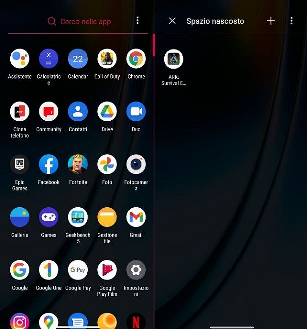 Spazio nascosto OnePlus Android