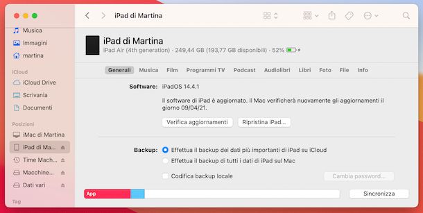 Reset iPad da Finder