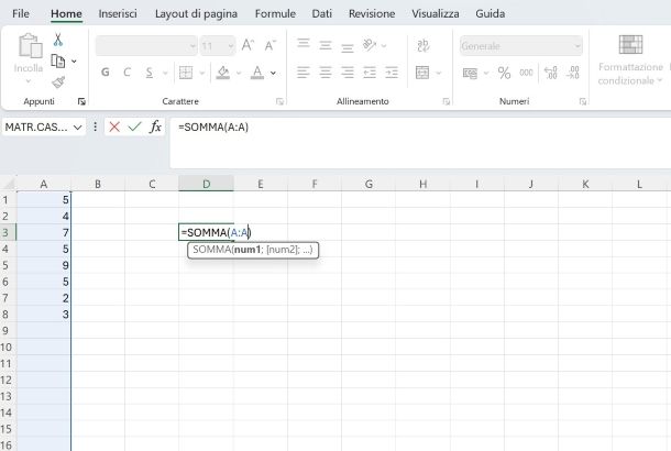 Come sommare tutta una colonna su Excel
