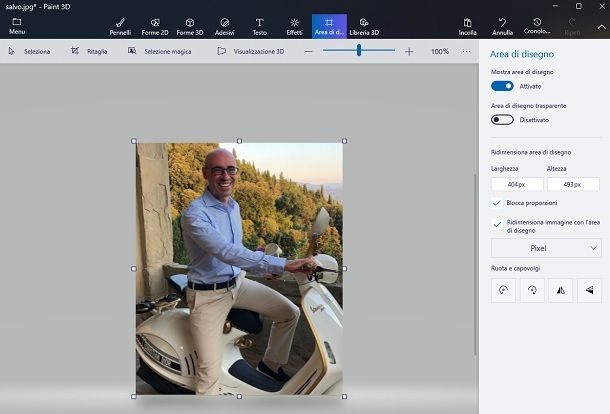 Come ridimensionare immagine Paint 3D