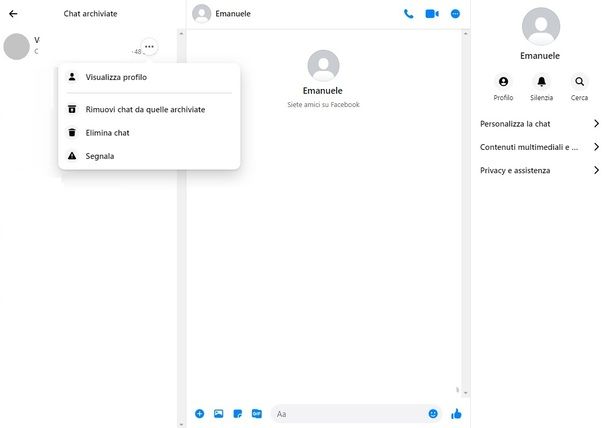 recuperare chat archiviata Facebook sito PC
