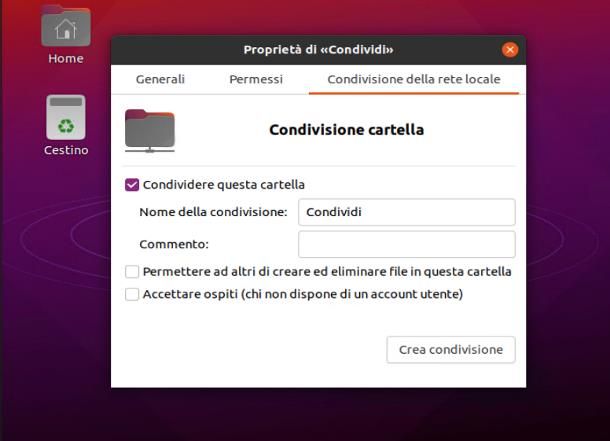 Come condividere una cartella in rete con Ubuntu