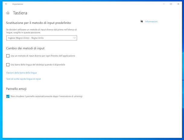 Input layout tastiera Windows 10