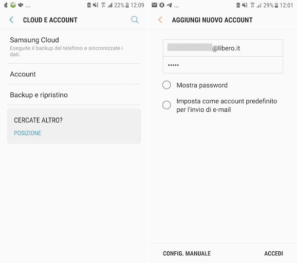 Configurazione account email Libero Android