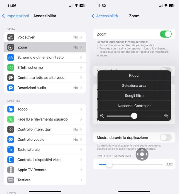 Impostazioni accessibilità iOS