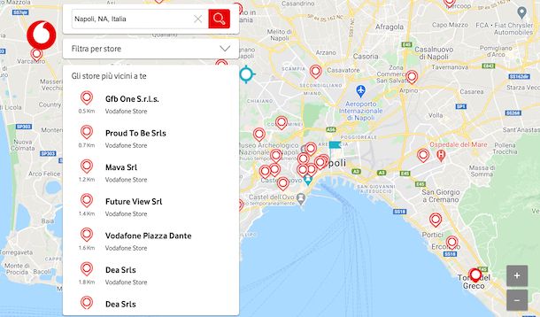 Mappa negozi Vodafone