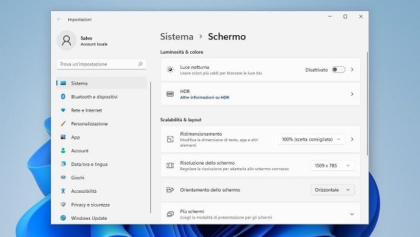 Ribaltare schermo Windows 11