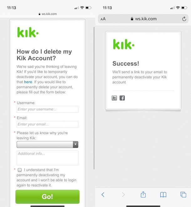 Come eliminare account Kik definitivamente