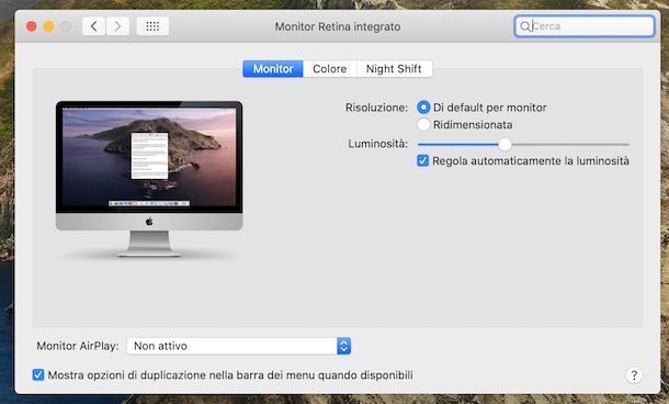 Regolazione luminosità schermo macOS
