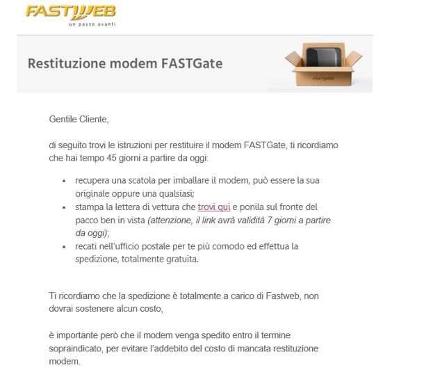 Come restituire modem Fastweb tramite Poste Italiane