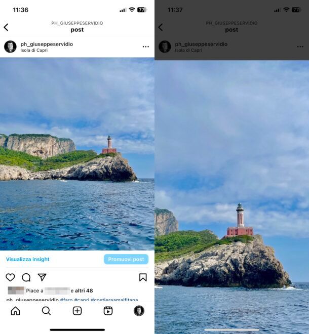 Zoomare foto Instagram già condivise