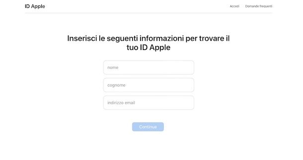 Recupero ID Apple indirizzo email