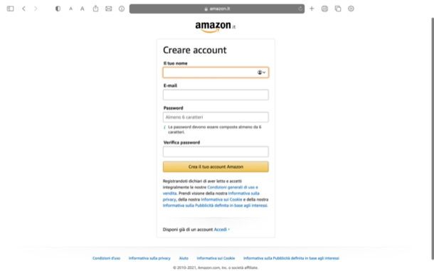 Registrarsi su Amazon