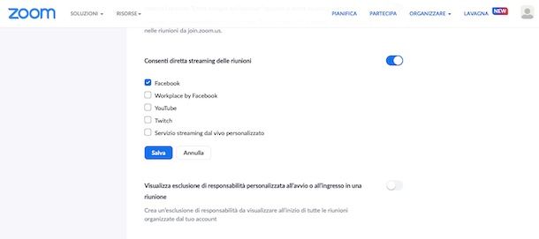 Diretta su Facebook tramite Zoom — Impostazioni Zoom