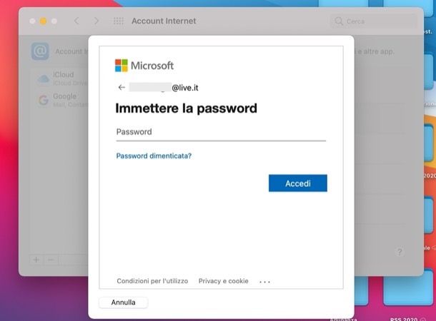 Aggiungere account Microsoft su Mac