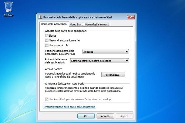 Barra applicazioni su Windows 7