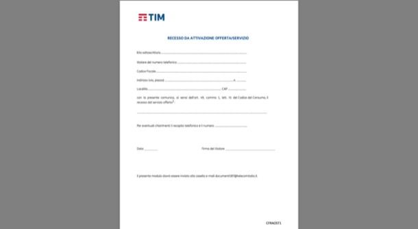 Modulo recesso 14 giorni TIM