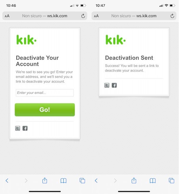 Come disattivare account Kik