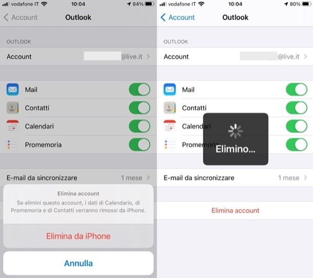 Eliminare account Microsoft da iPhone e iPad