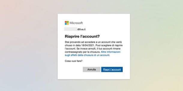 Riaprire account Microsoft