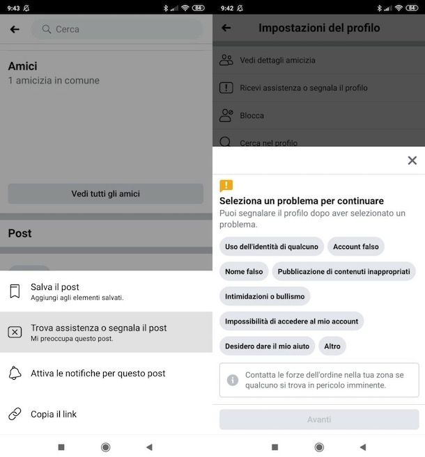 Segnalare contenuti su Facebook da smartphone