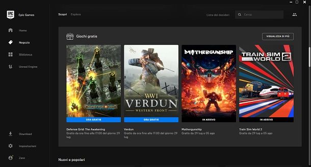 Epic Games Store giochi gratis per PC